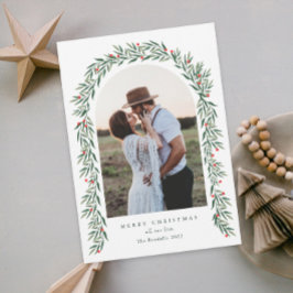 Cartão De Festividades Greenery Arch Modern Script Foto de Natal