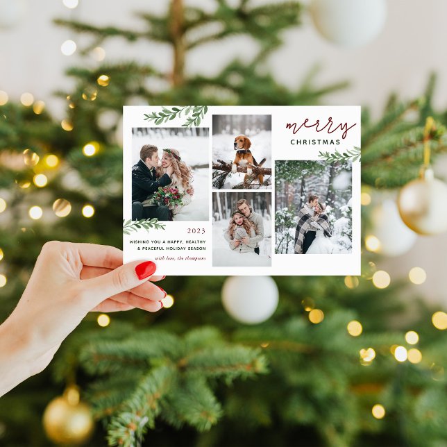 Cartão De Festividades Greenery Branches 4 Colagem de Fotos (Criador carregado)