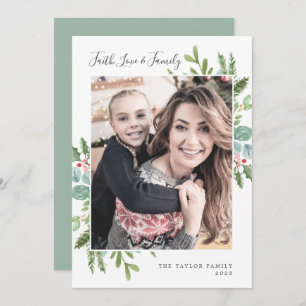 Cartão De Festividades Greenery Faith Love and Family Photo