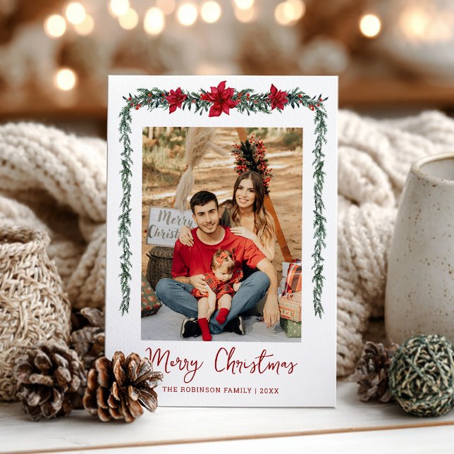 Cartão De Festividades Greenery Garland Feliz Natal 1 Foto (Criador carregado)
