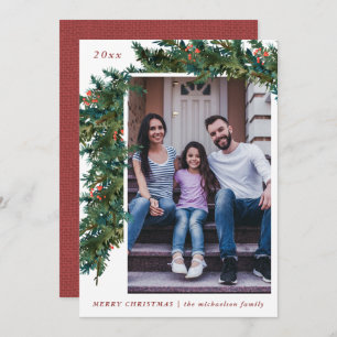 Cartão De Festividades Greenery Garland Red Burlap Veja Feriado em Foto