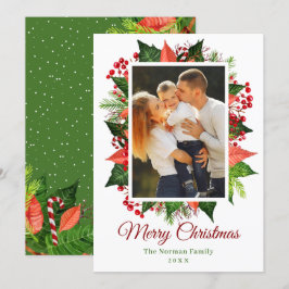 Cartão De Festividades Greenery Holly Berries Feliz Foto de Natal