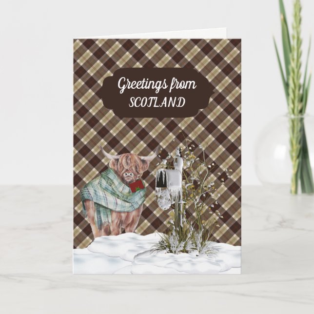 Cartão De Festividades Greetings From Scotland Bannockbane Tartan Christm (Frente)