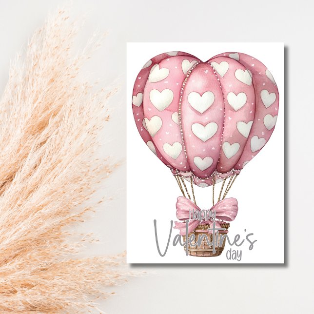 Cartão De Festividades Grey pink heart balloon Happy Valentines Day (Criador carregado)
