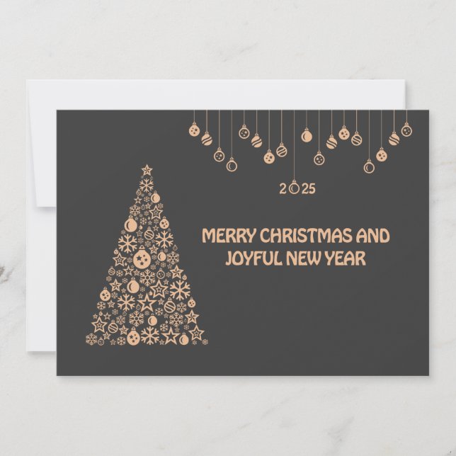 Cartão De Festividades Grey wish card New Year with Christmas ball & tree (Frente)