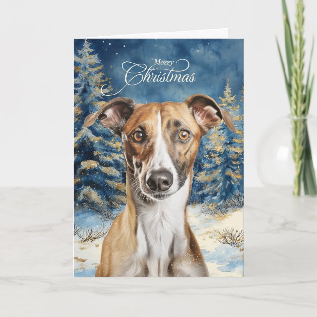 Cartão De Festividades Greyhound Dog Woodland Forest Christmas (Frente)