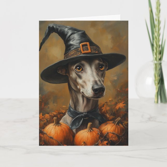 Cartão De Festividades Greyhound Witch Halloween (Frente)