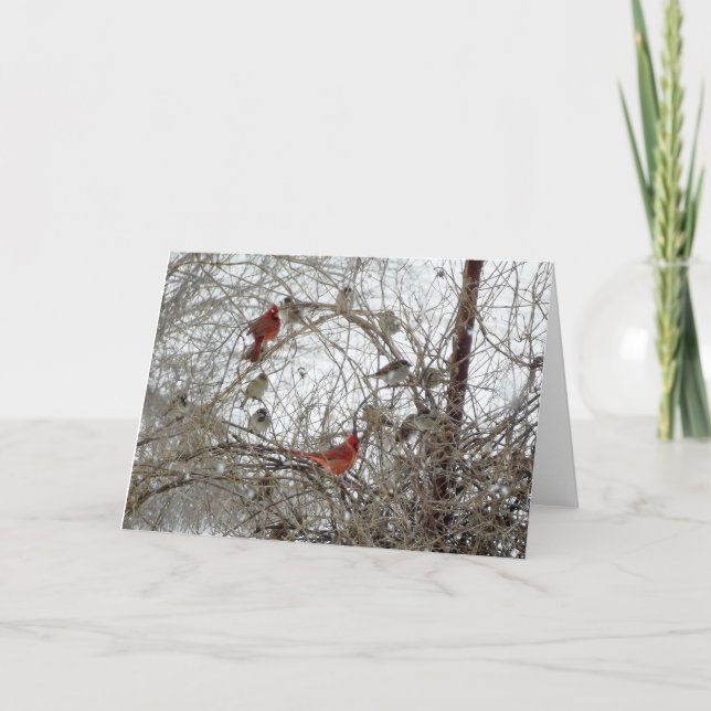 Cartão De Festividades Grinalda cardinal vermelha (Frente)