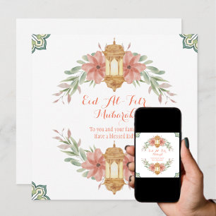 Cartão De Festividades Grinalda de Flores Eid Mubarak Lâmpada Islâmica Si
