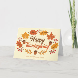 Cartão De Festividades Grinalda de folhas personalizadas Feliz Dia de Açã