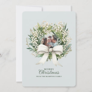 Cartão De Festividades Grinalda de Natal com Laço Fofo Foto Natal