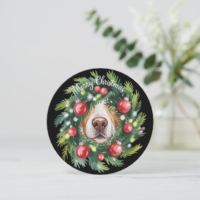 Cartão De Festividades Grinalda De Natal Com Nariz De Cachorro Fofo Mãe D (Em pé/Frente)
