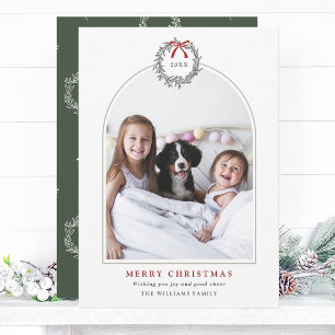 Cartão De Festividades Grinalda de Natal Elegante com Foto de Família em