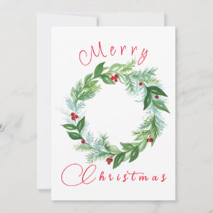 Cartão De Festividades Grinalda de Natal em aquarela PERSONALIZAR