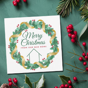 Cartão De Festividades Grinalda de Natal Feliz Belo Endereço de Nova Casa