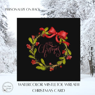Cartão De Festividades Grinalda de visco e laço em aquarela elegante