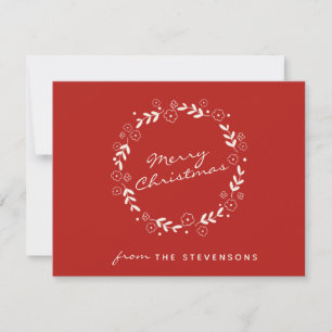 Cartão De Festividades Grinalda Floral Simples Natal Vermelho Personaliza