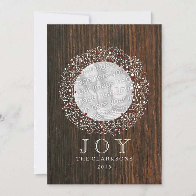 Cartão De Festividades Grinalda vermelha das bagas + Natal da madeira do (Frente)