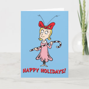 Cartão De Festividades Grinch Cindy-Lou Quem - Segurando Bastão de Doce