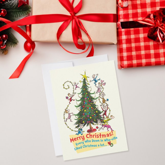 Cartão De Festividades Grinch Clássico | Feliz Natal! (Card on table)