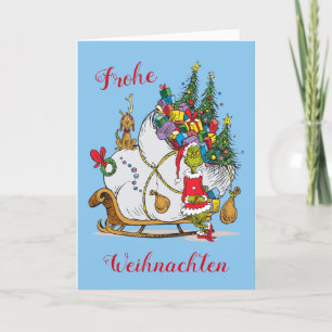 Cartão De Festividades Grinch Clássico   Grinch & Max com Trenó