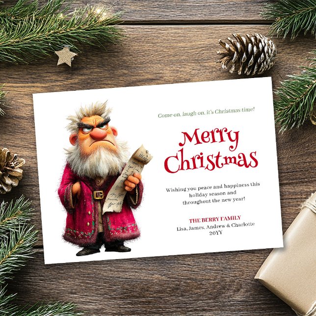 Cartão De Festividades Grinchy Santa cartoon editable Christmas greeting  (Grinchy Santa cartoon editable Christmas greeting card)