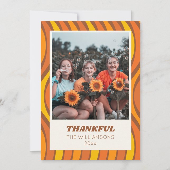 Cartão De Festividades Groovy 70s Outono Laranja Marrom Foto Personalizad (Frente)