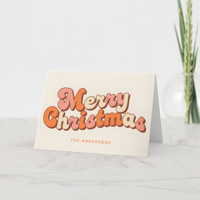 Cartão De Festividades Groovy Bold Script Feliz Natal (Frente)