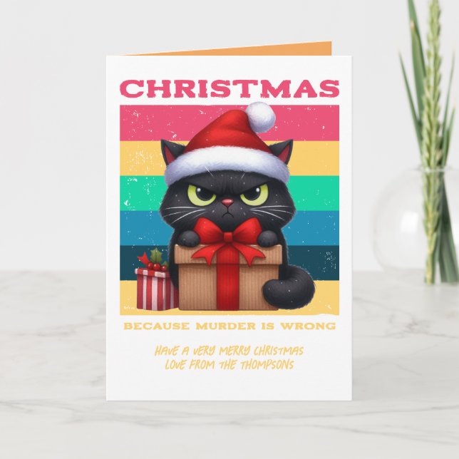 Cartão De Festividades Groovy Claus Funny Cat Retro Christmas Photo (Frente)
