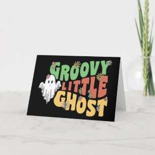 Cartão De Festividades Groovy Little Ghost Com Flores Vintage Halloween