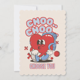 Cartão De Festividades Groovy Red Heart Choo Choo Escolhe você no Dia dos