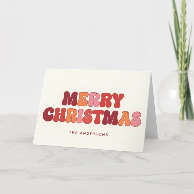 Cartão De Festividades Groovy Script Retro Feliz Natal (Frente)