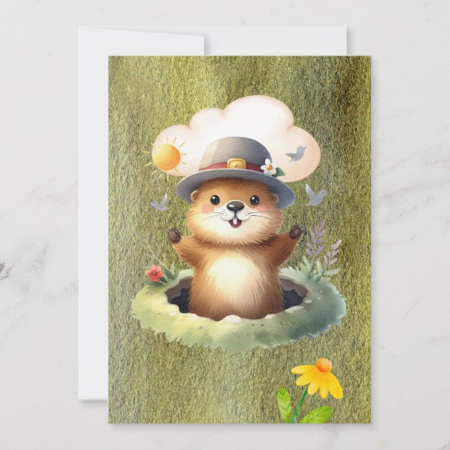 Cartão De Festividades Groundhog day watercolor (Frente)