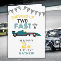 Growing Up Two Fast Race Car 2nd Birthday Card