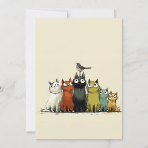 Cartão De Festividades Grupo de Gatos Coloridos – Arte de Gato Caprichosa