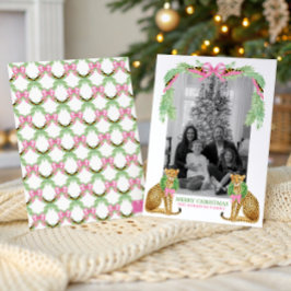 Cartão De Festividades Guarlanda de Natal com Leopardo Preppy em Aquarela