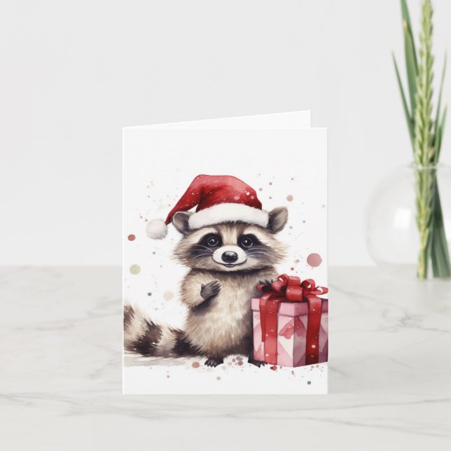 Cartão De Festividades Guaxinim das Férias de Natal (Frente)