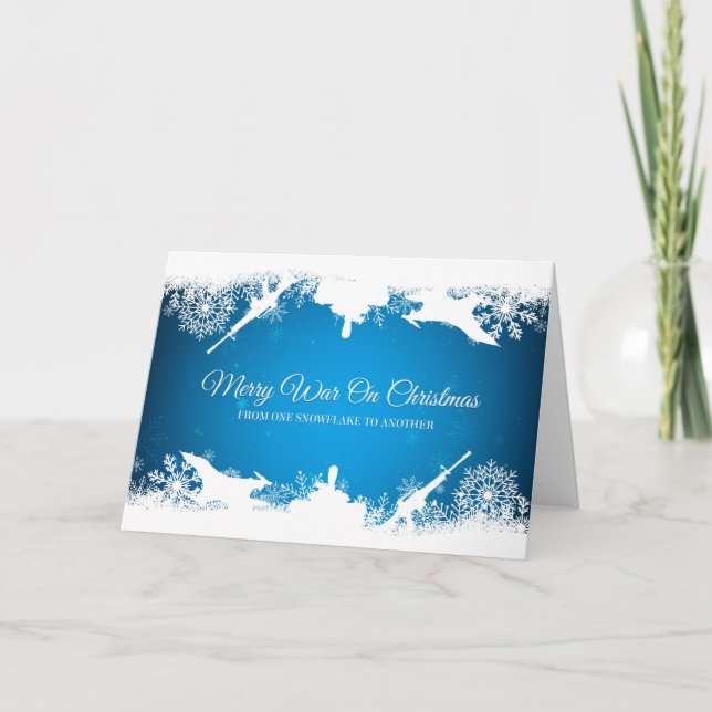 Cartão De Festividades Guerra alegre no Natal, floco de neve (Frente)