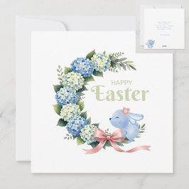 Cartão De Festividades Guirlanda de Hydrangea de Páscoa em Aquarela Coelh