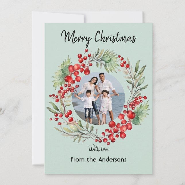 Cartão De Festividades Guirlanda de Natal de Frutas Vermelhas Verde de In (Frente)