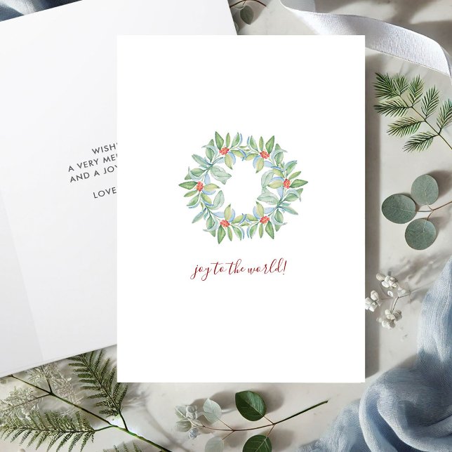 Cartão De Festividades Guirlanda de Natal em Aquarela Vermelha e Verde Bo (Simple Christmas cards watercolor wreath by Victoria Grigaliunas Do Tell A Belle)