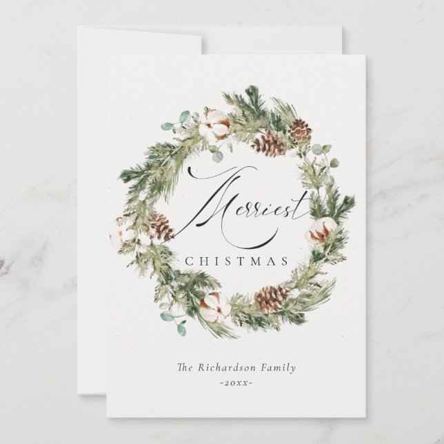 Cartão De Festividades Guirlanda de Natal mais alegre de pinha de algodão (Frente)