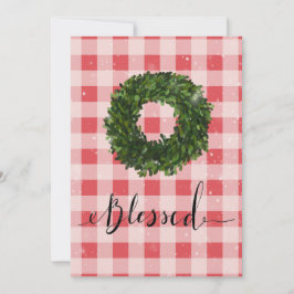 Cartão De Festividades Guirlanda de Natal Xadrez Vermelho em Gingham