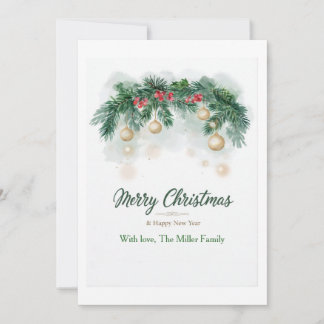 Cartão De Festividades Guirlanda de Pinheiro Elegante Feliz Natal Família