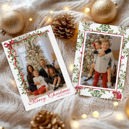 Cartão De Festividades Guirlanda de visco de arco vermelho em aquarela Fo