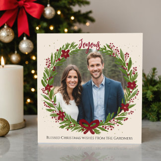 Cartão De Festividades Guirlanda em Aquarela Arco Verde Vermelho Chic Mod