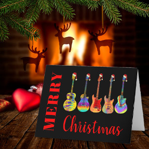 Cartão De Festividades Guitarra de Natal Papai Noel