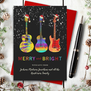 Cartão De Festividades Guitarra Personalizada Natal Alegre e Brilhante