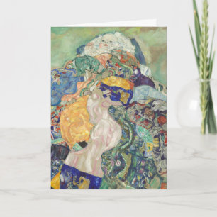 Cartão De Festividades Gustav Klimt Bebê no Berço Arte Colorida