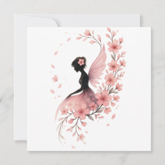 Cartão De Festividades Hada Rosa con Flores de Sakura